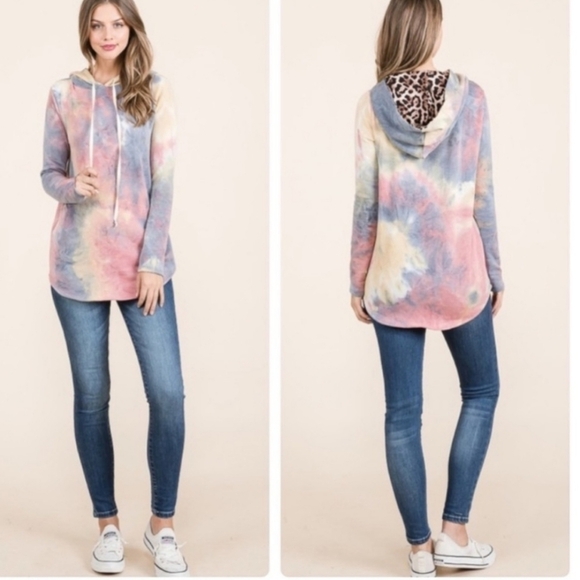 Tie Dye Hoodie w/ Leopard Print Hood▪︎S-XL - Picture 9 of 15